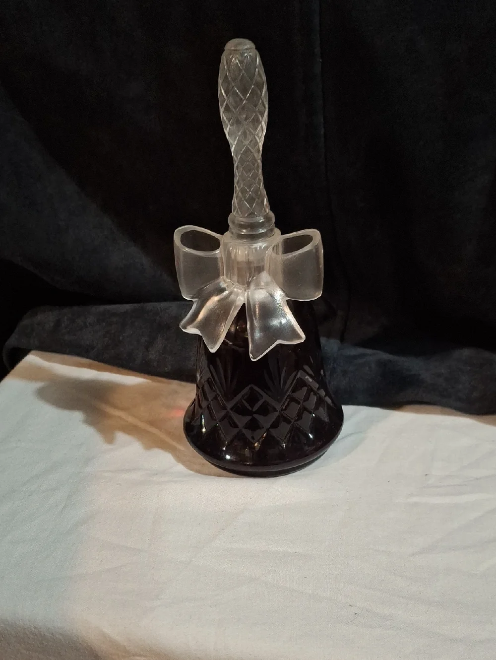 Avon Purple Glass Bell with Frosted Bow Handle